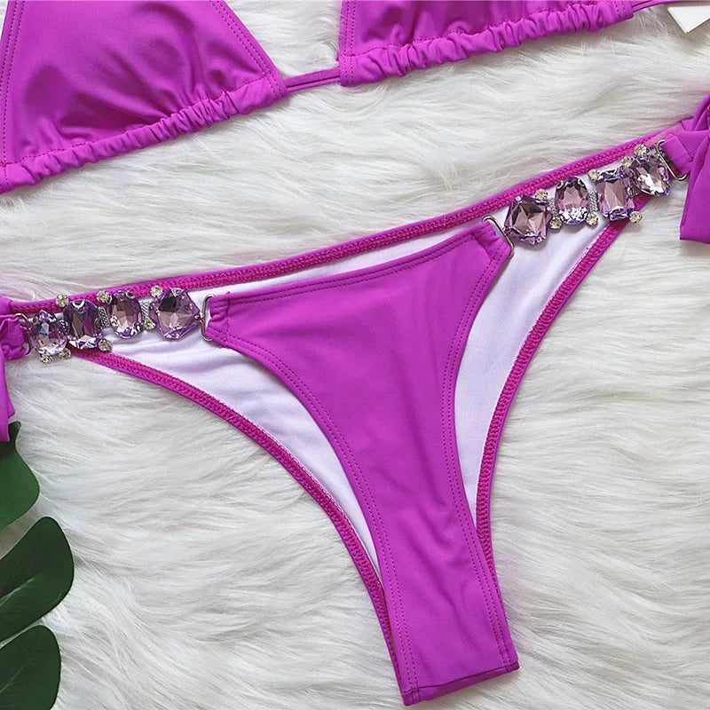 Costume da bagno femminile con strass ingioiellati e diamanti Costume da bagno donna Costume da bagno bikini a due pezzi Costume da bagno brasiliano Swim Lady