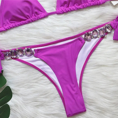 Costume da bagno femminile con strass ingioiellati e diamanti Costume da bagno donna Costume da bagno bikini a due pezzi Costume da bagno brasiliano Swim Lady