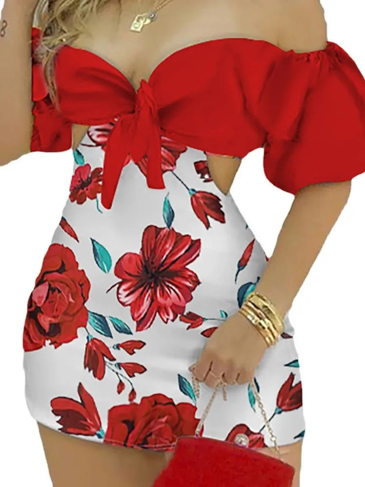 Summer Fashion Flower Print Slim Short tute donna Sexy una spalla scava fuori Bodycon tuta temperamento Lady Streetwear