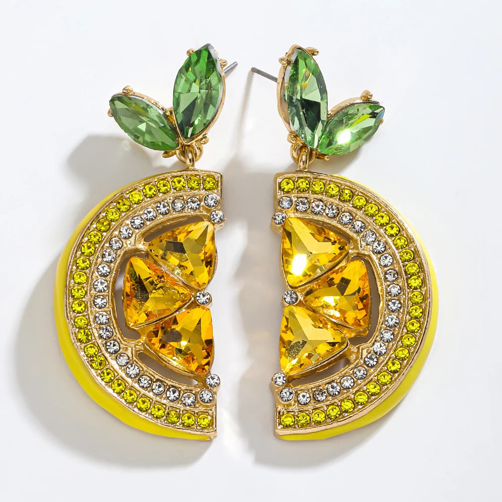 Summer Colorful Rhinestone Lemon Earrings Vacation for Women Gift Beach Trend Fruit Crystal Dangle Earrings Cute Party Jewelry