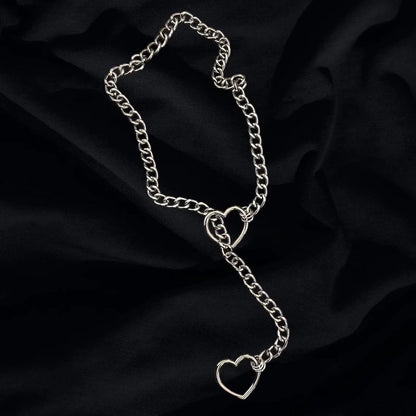 Collana a catena lunga e pesante con ciondolo a cuore, stile choker, per donna