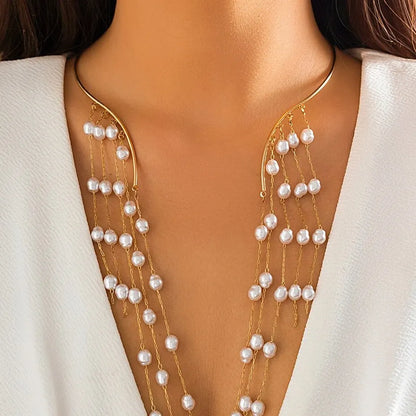 Sexy Goth lungo nappa paillettes imitazione perla ciondolo aperto Torques collana girocollo per le donne Vintage petto catena mer accessori