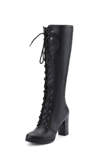 Knee-high Boots Woman Fashion Round Toe High Heeled Thigh High Boots Female Winter Warm Long Boots Grey Black Size 34-43