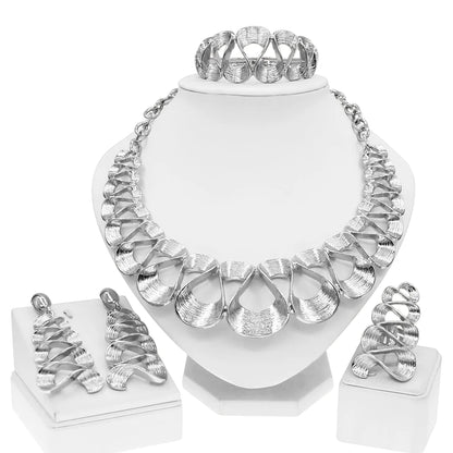 Ensemble de bijoux pour femmes plaqué or motif ondulé mode délicat pendentif collier boucles d'oreilles mariage vacances bijoux cadeaux pour femmes