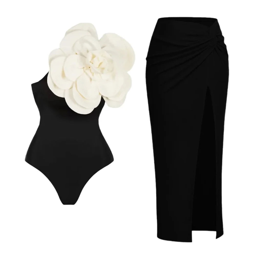 Costume da bagno floreale con stampa floreale con volant monospalla blu Set copricostume singolo micro monokini costumi da bagno sexy per ragazze Summer Beach