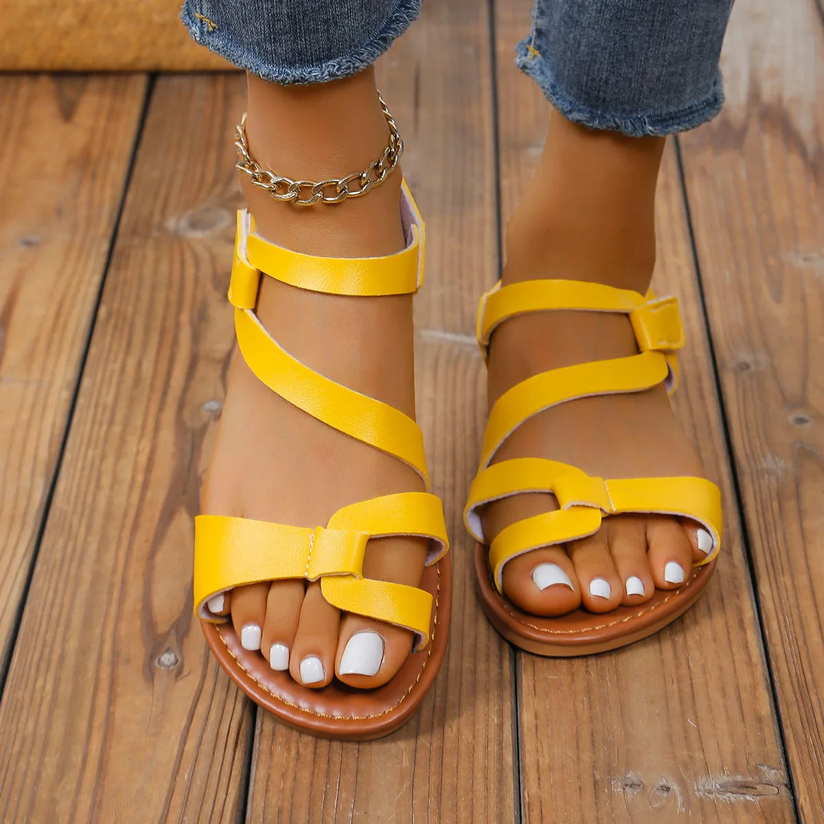 Sandali romani estivi Donna Tipo semplice Sandali piatti open toe Moda Scarpe eleganti comode colorate Taglia 44