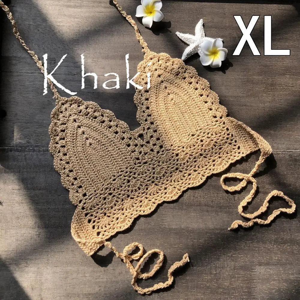 Sexy Women Bikini Crop Top Crochet Boho Beach Bikini Bralette Halter Cami Knitted Bra Tank Top Women's Clothing