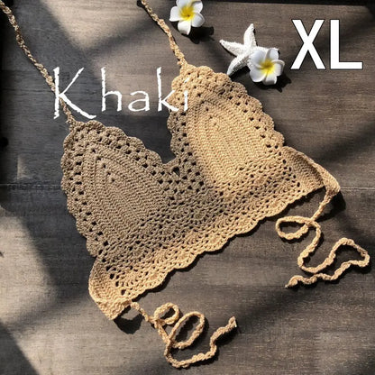 Sexy Women Bikini Crop Top Crochet Boho Beach Bikini Bralette Halter Cami Knitted Bra Tank Top Women's Clothing