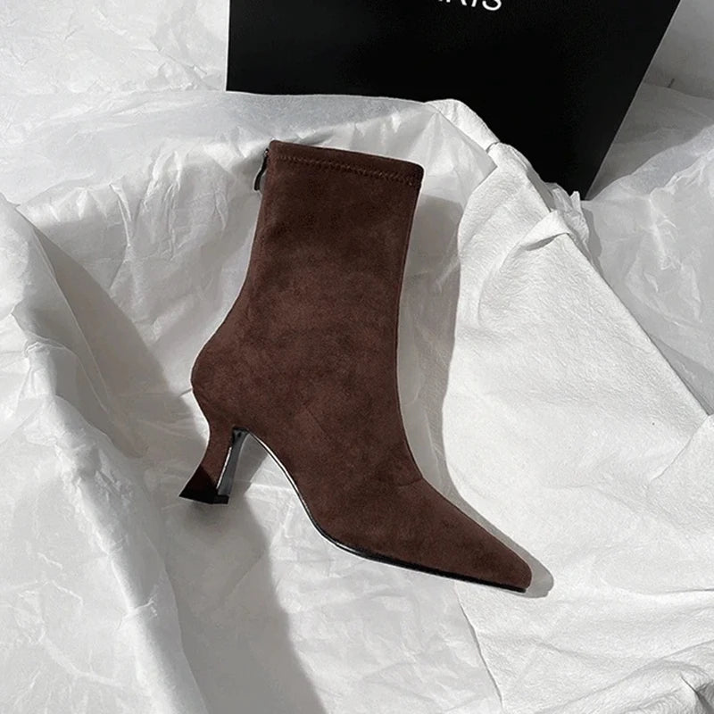 Pointed Toe Women Sock Short Boots Fashion Side Zipper  Ankle Booties Thick High Heel Autumn Winter Ladies Shoes Botas Femininas