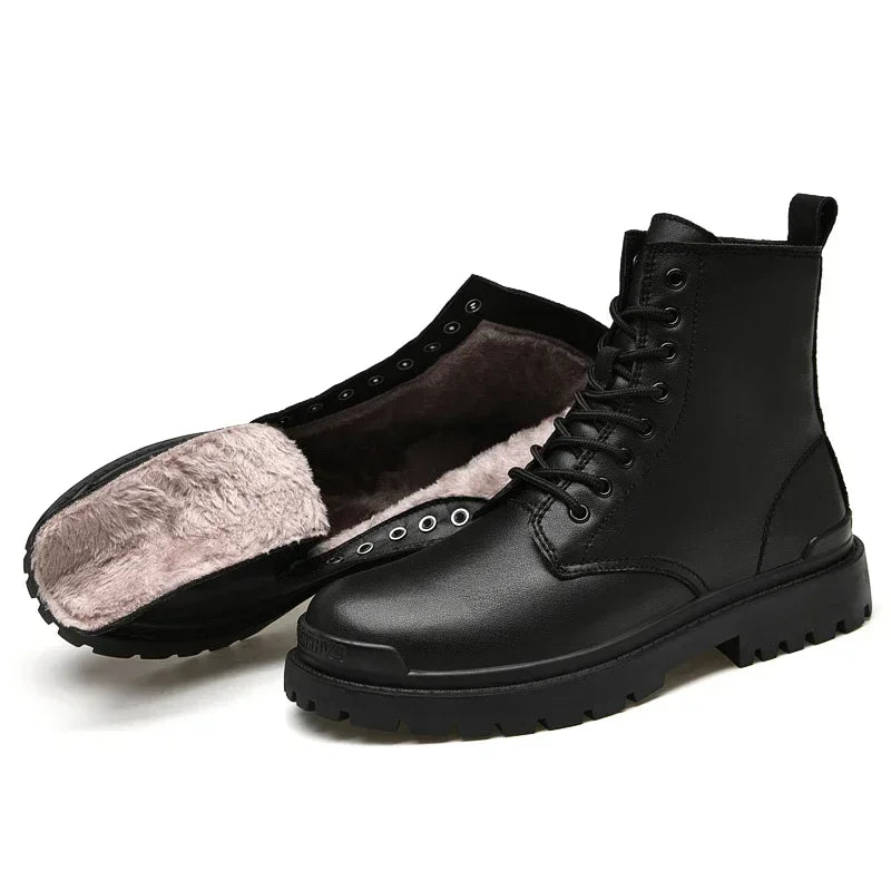 Stivali da moto in vera pelle da uomo Stivaletti da neve caldi invernali Scarpe da esterno di qualità da uomo Scarpe da passeggio per il tempo libero Taglia grande 38-48