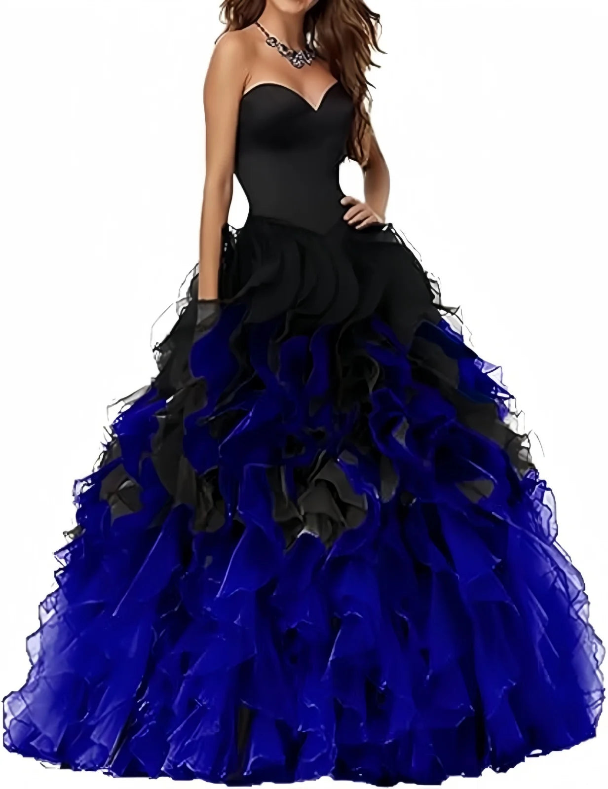 Abito Quinceanera in organza senza spalline con volant Abiti da ballo Abito da ballo lungo gonfio con scollo a cuore Ombre Abito da cocktail da sposa