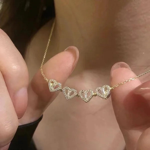 1pc a forma di cuore quadrifoglio ciondolo collana gioielli zircone donne amore catena clavicola regali apribile girocollo gioielli