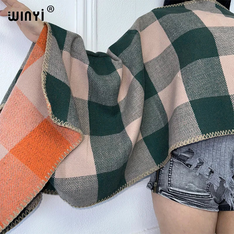 WINYI moda invernale stampa abito in maglia mantello moda maxi abito da vacanza Poncho invernale da festa elegante per mantello ampio da donna