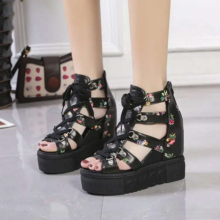 Women Shoes 2025 Summer Sandals 12cm Wedge Platform Open Toe Sandals Woman Rome High Heels Casual Shoes Lady Female Sandalias