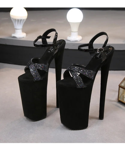 Black matte women's shoes with super high heels 26CM ladies shoes  Sandals women High Heels  luxury on sale Art Appreciation