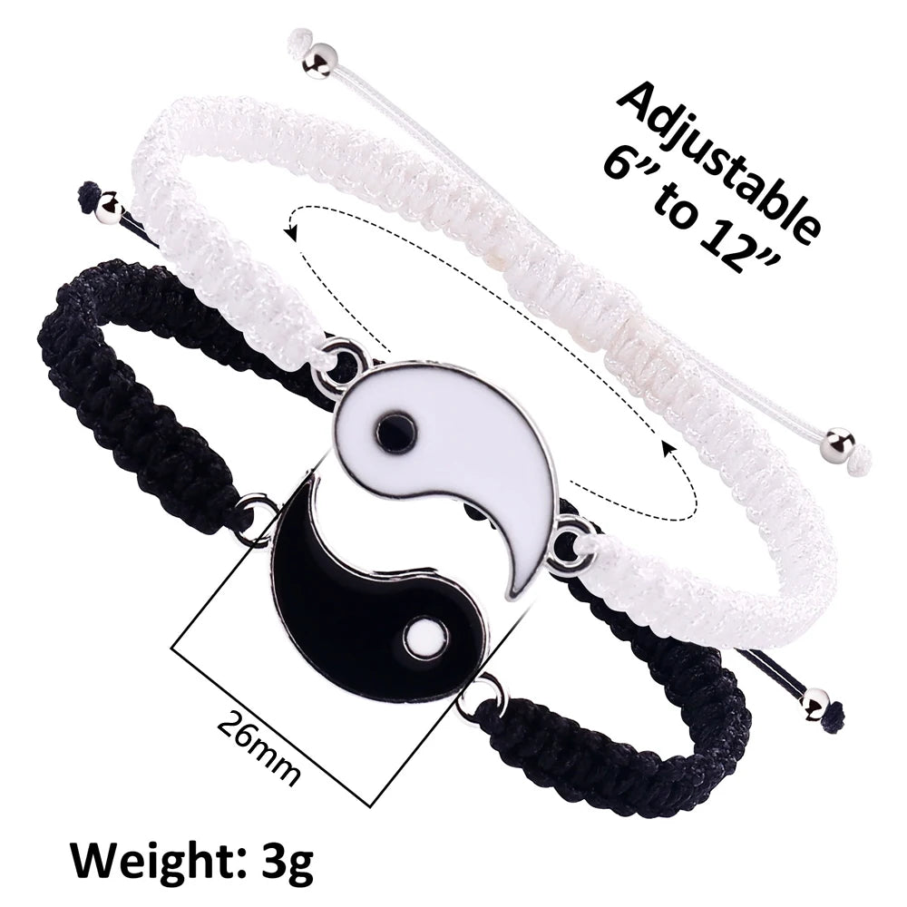 1 set di 2 semplici braccialetti di regolazione telescopica intrecciata in corda Yin e Yang in bianco e nero Tai Chi Bagua per uomini e donne