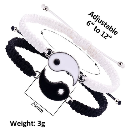 1 set di 2 semplici braccialetti di regolazione telescopica intrecciata in corda Yin e Yang in bianco e nero Tai Chi Bagua per uomini e donne