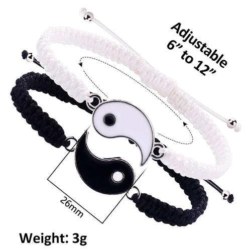 1 set di 2 semplici braccialetti di regolazione telescopica intrecciata in corda Yin e Yang in bianco e nero Tai Chi Bagua per uomini e donne