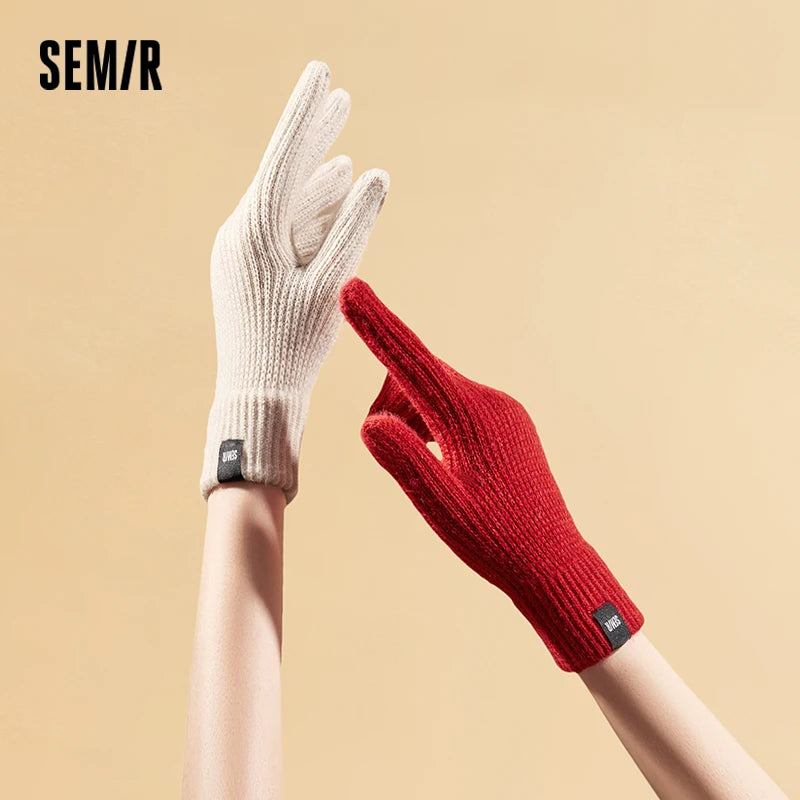 Guanti touchscreen Semir in maglia da uomo inverno 2025 abbigliamento a mano caldo morbido pile elastico confortevole ciclismo coppia casual