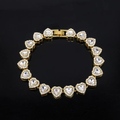 ZAKOL 45CM Nuovo Hip Hop Tennis Bracciale a catena Collana Cuore lucido Strass CZ Fashion Rock Party Set di gioielli