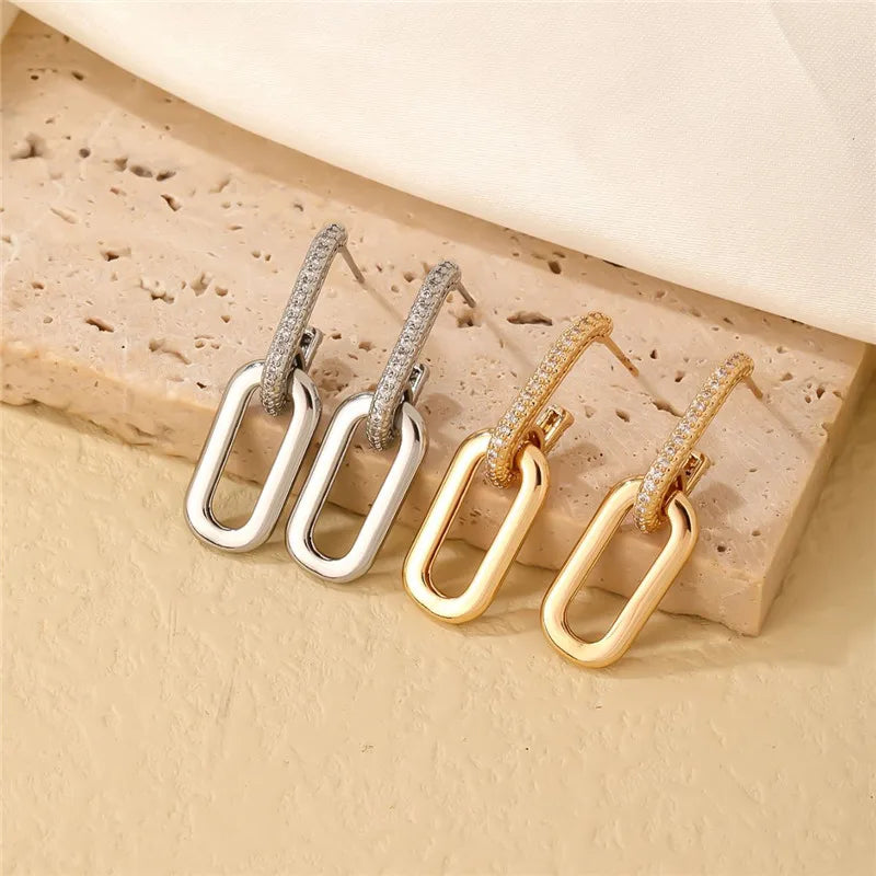 Orecchini pendenti con design retrò a doppio anello Orecchini rotondi geometrici color oro argento per donne Ragazze Punk Hip Hop Gioielli di moda G