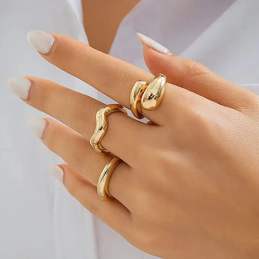 Set di anelli a forma di onda geometrica creativa alla moda da 3 pezzi per accessori per gioielli da dito con anello aperto regolabile irregolare di design da donna