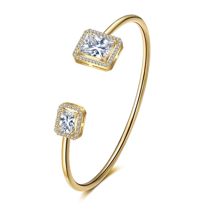 Braccialetti con polsino color oro con geometria di lusso per le donne Braccialetti con zirconi cubici alla moda INS Gioielli per feste quotidiane.