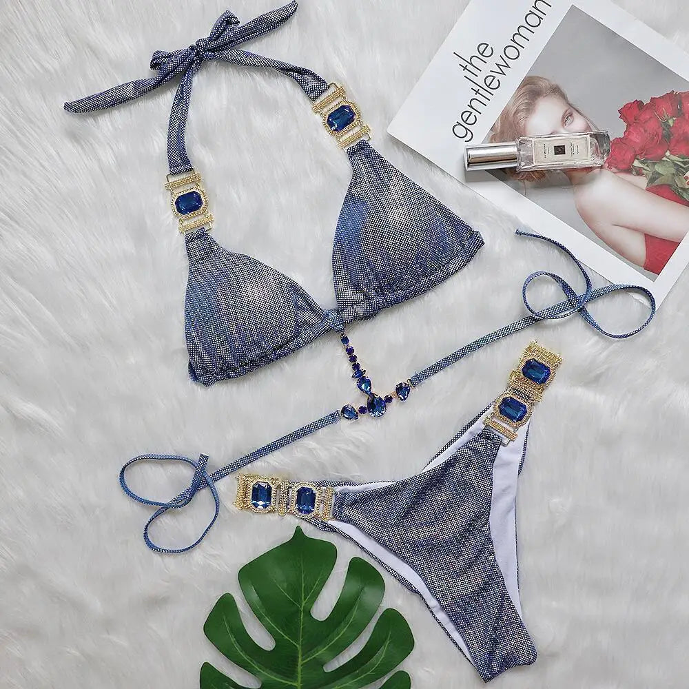 nuovo costume da bagno in due pezzi con strass 2026 cristallo di lusso perizoma Sexy perizoma Bikini Set costumi da bagno da donna costume da bagno Sexy da spiaggia