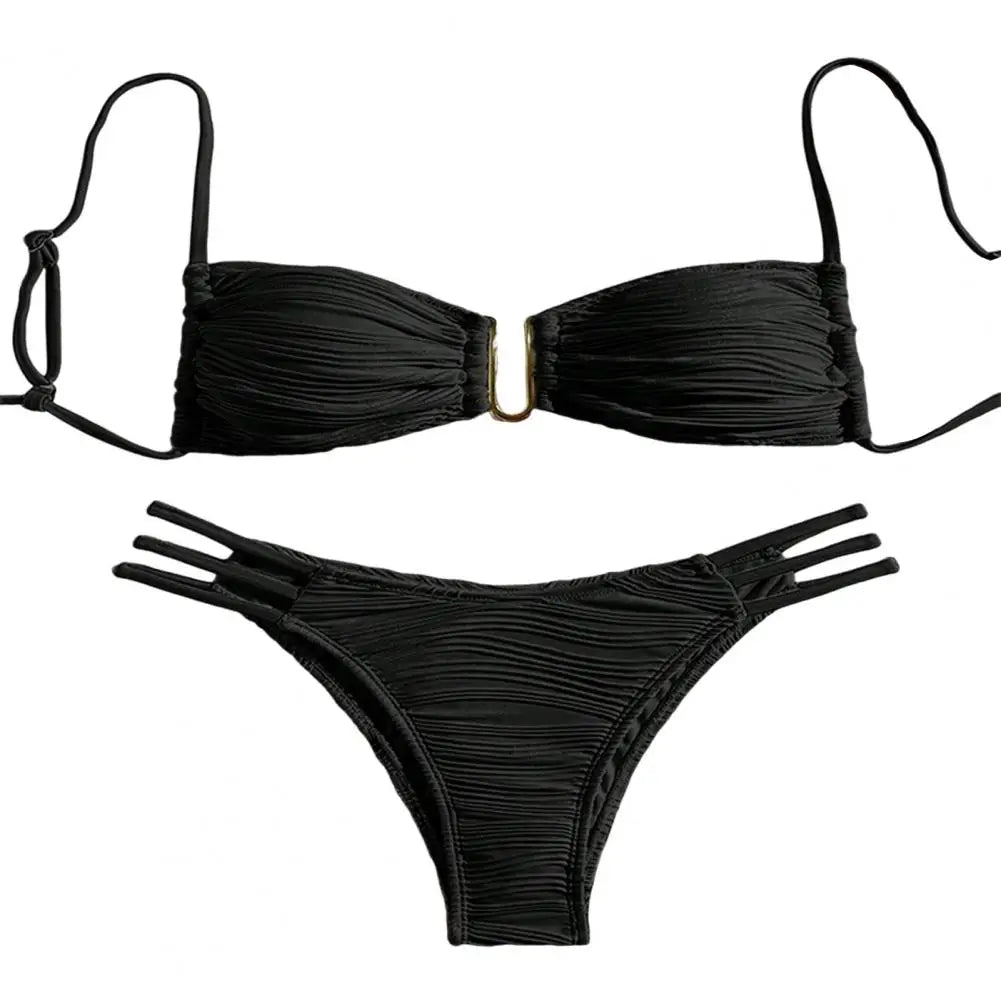2 pezzi/set donna costume da bagno diviso bikini set fionda fascia reggiseno imbottito texture antirughe slip set moda costumi da bagno sexy