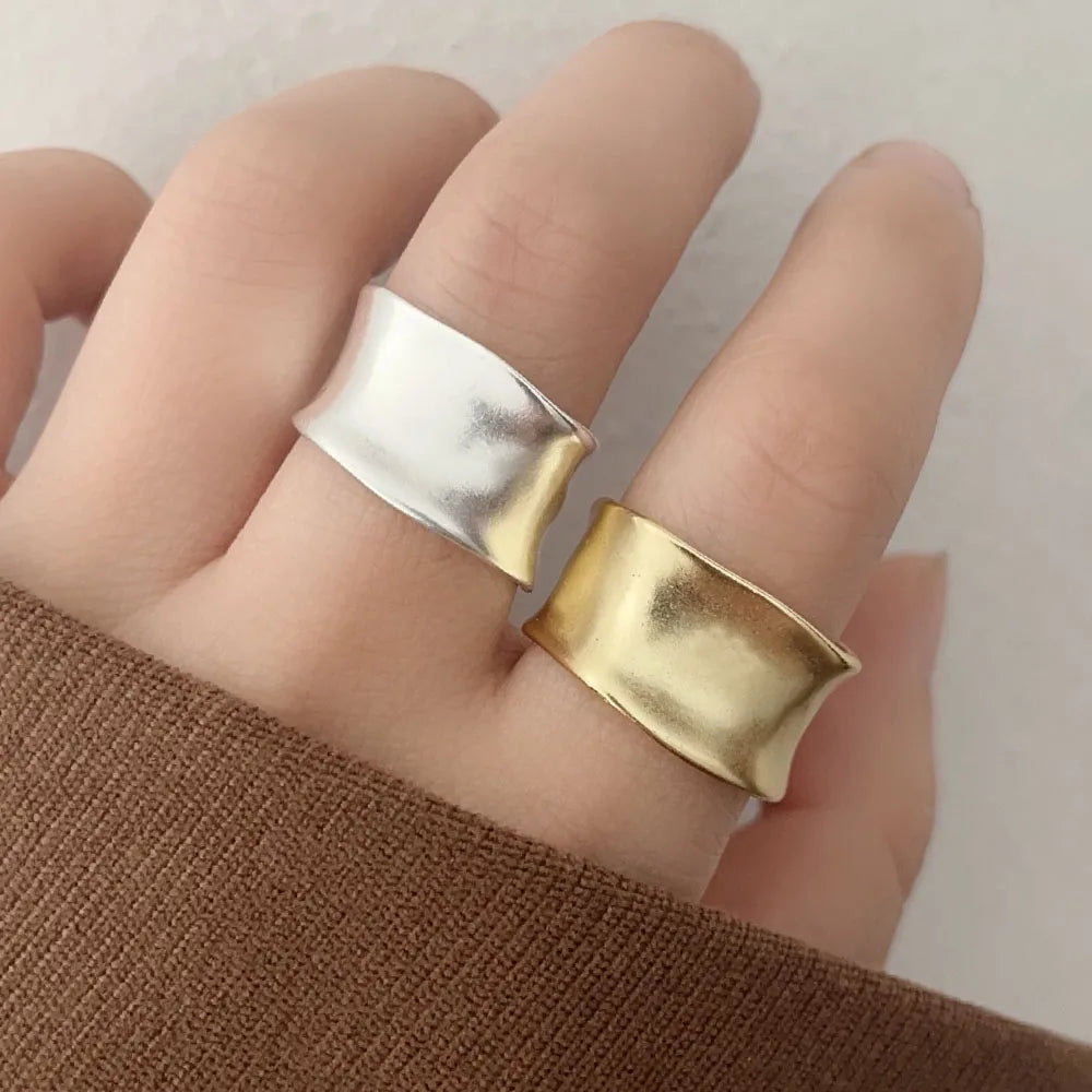 BF CLUB Anelli in Argento Sterling 925 da Donna, Anello Aperto Semplice Vintage Dorato Largo e Piatto, Anallergico, per Feste e Regali di Compleanno