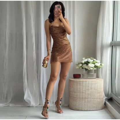 Abito corto senza maniche scintillante da donna con tutti i strass Abiti sexy senza spalline alla moda per donna Estate Nuovo outfit streetwear