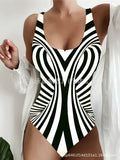 Women's One-Piece Bikini Swimsuit Stripe Pattern High Elasticity Beach Vacation Suitable for Swimming And Water Sports