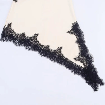 Abito da donna sexy con scollo a V in pizzo, elegante, con collo all'americana e orlo asimmetrico, nuova moda estate 2026, per feste e spiaggia