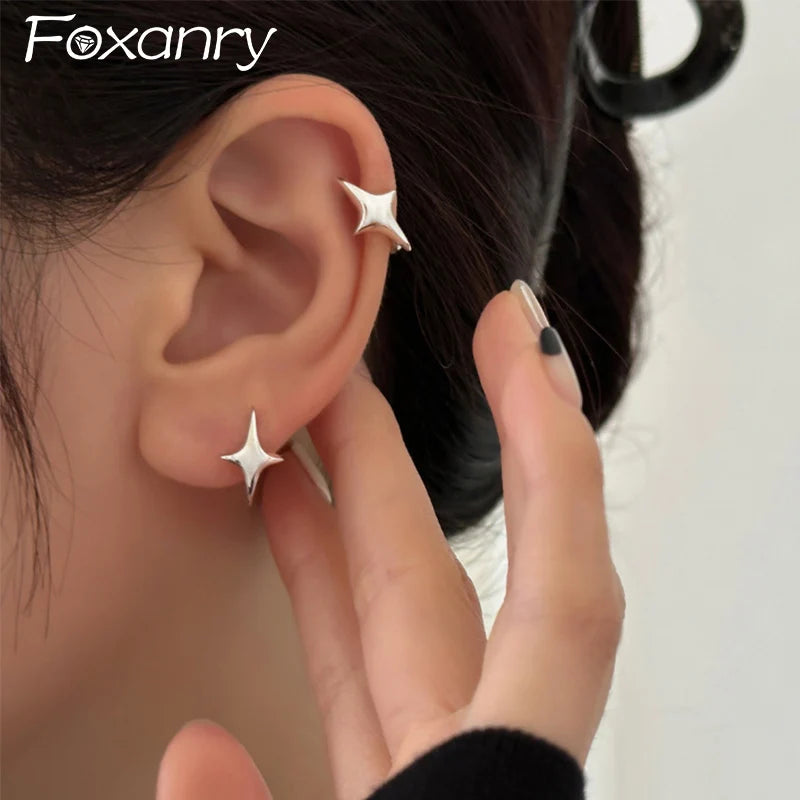 Foxanry Star Orecchini a cerchio geometrici per donne Coppie Minimalista Nuova moda Hip Hop Personalità classica Regali di gioielli di compleanno