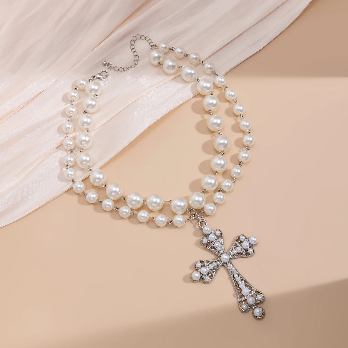 Ingemark multistrato Goth strass croce gesù ciondolo collana girocollo per le donne Vintage perline acriliche regalo di gioielli di Halloween