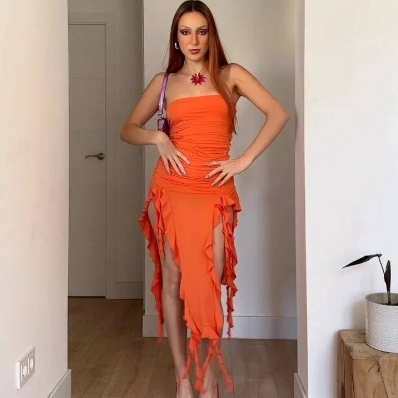 Women's Summer Sexy Dress New Summer Straight Shoulder Lace Dress With Jellyfish Stylish And Design DressFlouce