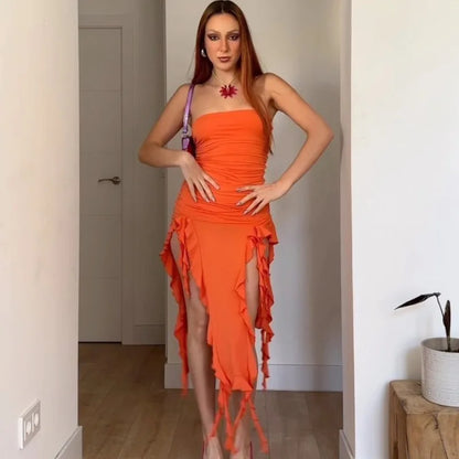 Women's Summer Sexy Dress New Summer Straight Shoulder Lace Dress With Jellyfish Stylish And Design DressFlouce