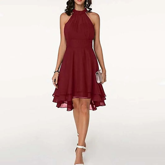 Robe d'été sexy pour femmes, licou à volants étagés, mini-robe en mousseline élégante, corset de bureau, robe de soirée asymétrique trapèze pour invitée