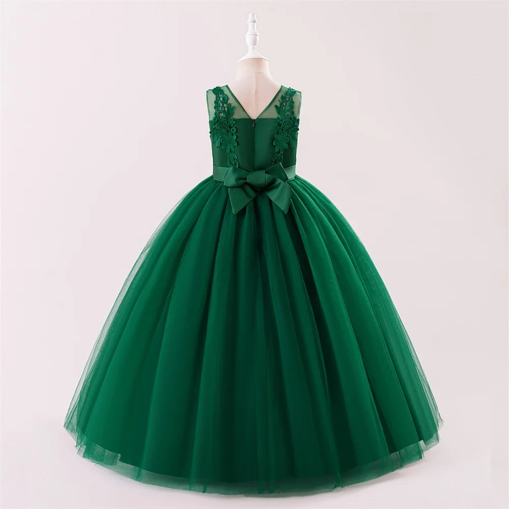 Abiti da damigella d'onore bianchi per adolescenti Abito da cerimonia nuziale per ragazza di fiore in pizzo per bambini Abito da principessa elegante per ragazze Abiti da sera formali