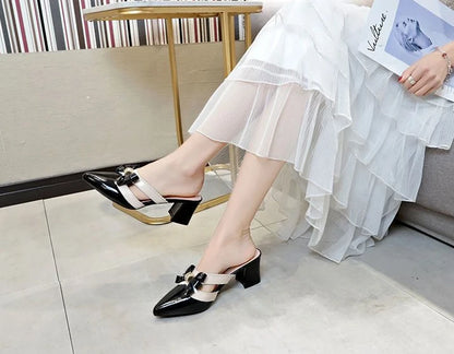 Pantofole da donna e sandali da donna Gioielli Estate 2025 Ciabatte con cristalli Scarpe a punta Ciabatte con tacco nero Rhenstone con fiocco Y