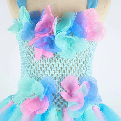 Costumi da fata dei fiori turchese per ragazze Abiti da principessa fata farfalla con ali Bacchetta per bambini Vestito da tutù di carnevale di Halloween