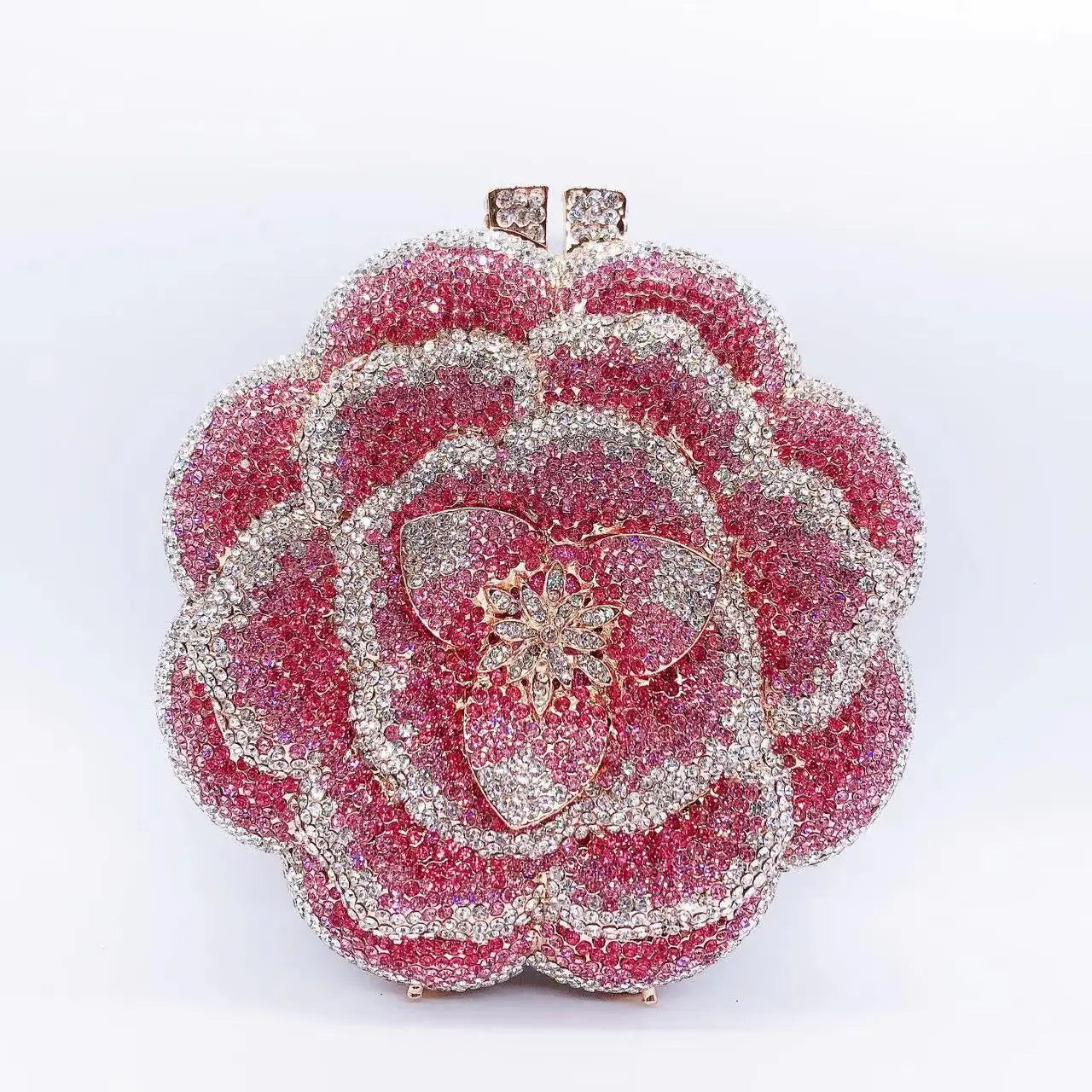 Pochette da sera con strass rosa/verde con fiore rosa Borse da sera da donna in cristallo giallo floreale Pochette da sposa per festa di nozze