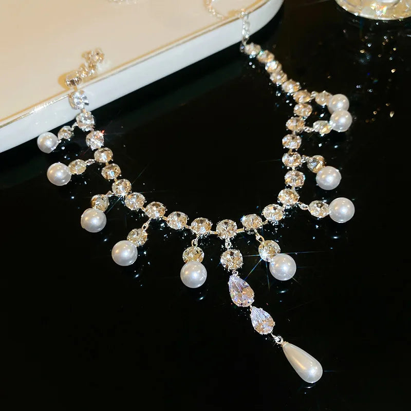 Collane girocollo di lusso con strass e cristalli per donna, collana a più strati con perle finte per feste e matrimoni, gioielli K-
