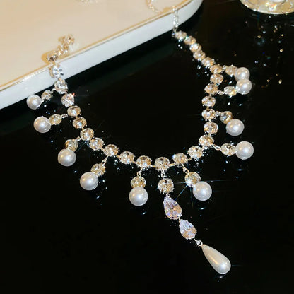Collane girocollo di lusso con strass e cristalli per donna, collana a più strati con perle finte per feste e matrimoni, gioielli K-