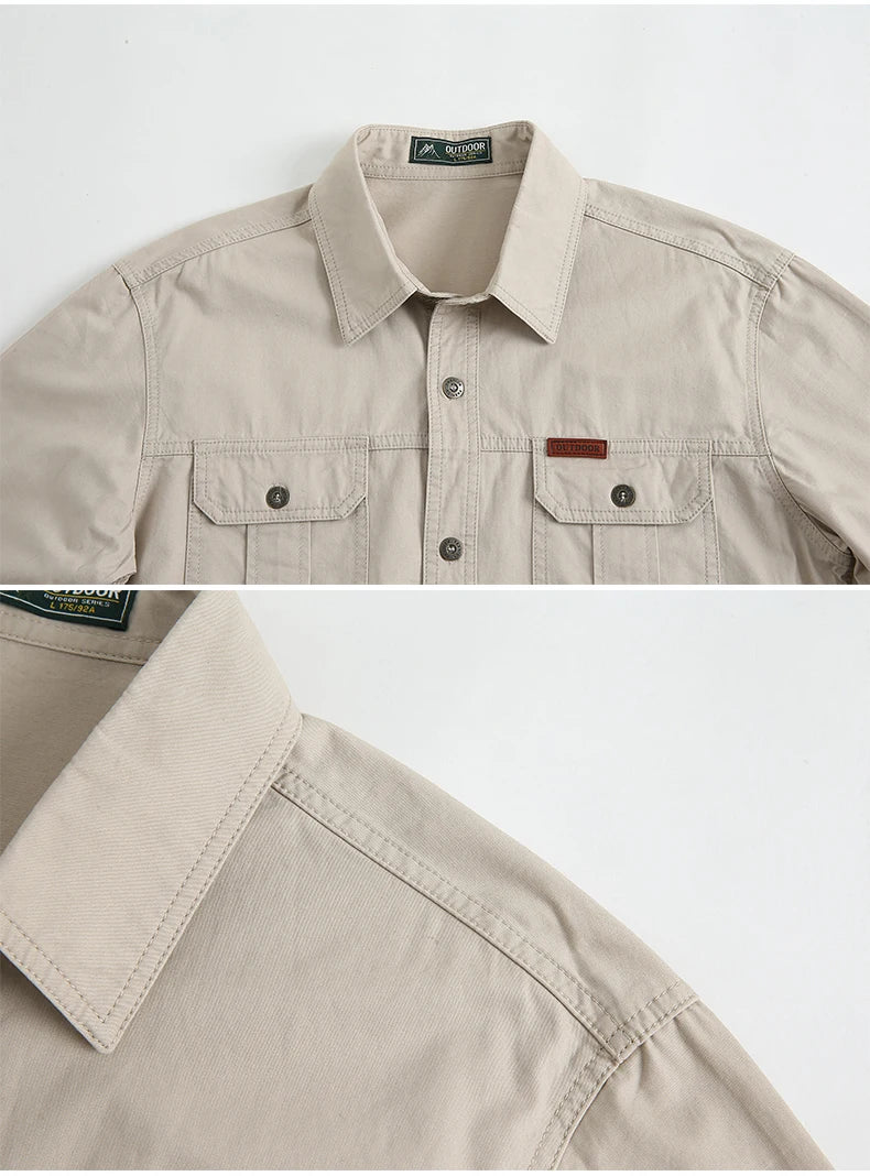 100% cotone di alta qualità primavera autunno moda uomo manica lunga tinta unita camicia Casual Multi tasca 6XL giacca Cargo di grandi dimensioni