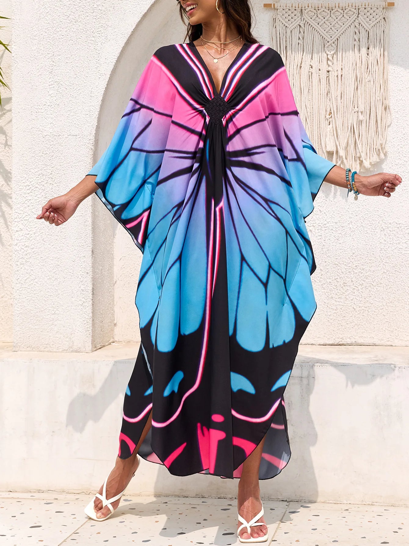 Abiti caftano da donna con stampa floreale taglie forti Costume da bagno taglie forti Copricostume estivo Abito da spiaggia caftano loungewear