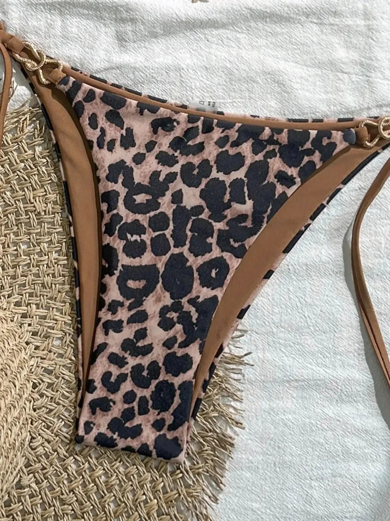 Neuer Leopard-Neckholder-Bikini-Set im europäischen und amerikanischen Stil für Damen, sexy Badeanzug – Kollektion 2025