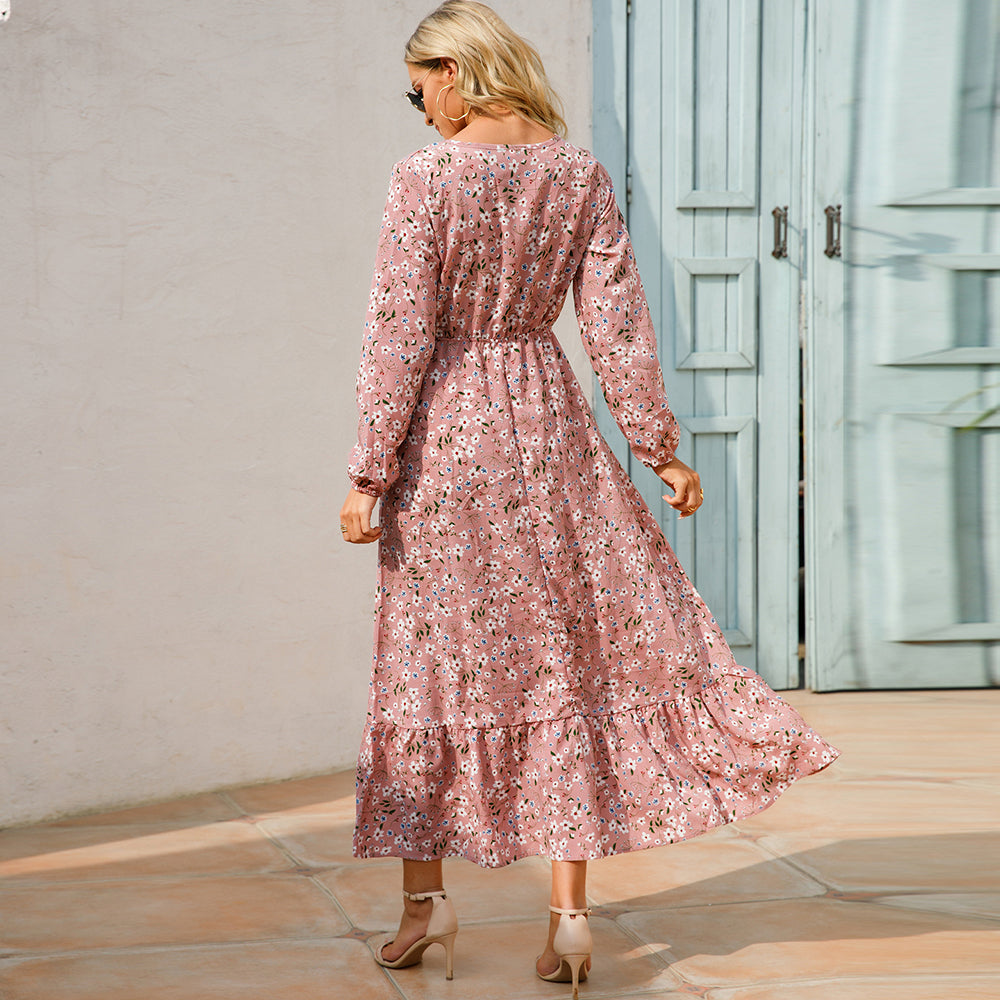 Maxi abiti da donna Sping autunno bohémien Casual manica intera vita alta spiaggia donna abiti in Chiffon abito lungo floreale vestido