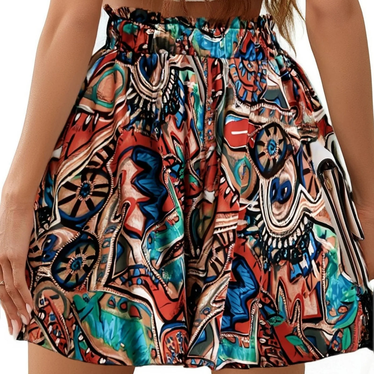 Pantaloncini bohémien da donna a vita alta con coulisse pantaloncini larghi pantaloncini da spiaggia comodi e leggeri pantaloni corti a gamba larga con stampa
