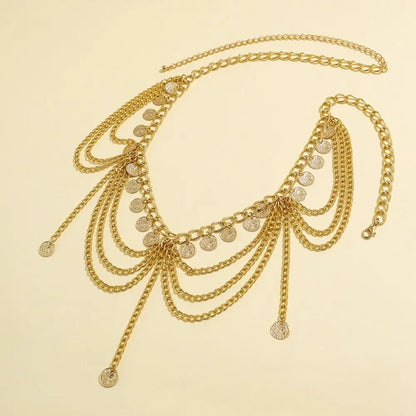 Chaîne de corps en métal pour l'été, chaîne de taille en or, argent et perles à pompon, style ethnique cœur, accessoires de plage